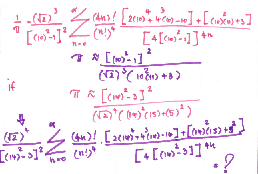 Sample formulas by Ramanujan