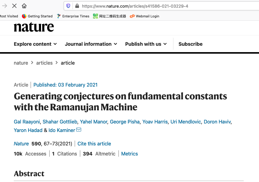 The Ramanujan Machine article