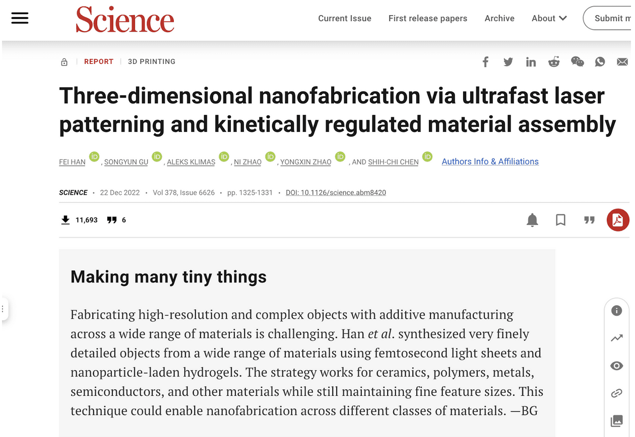 Image source: Science. Three-dimensional nanofabrication via ultrafast laser patterning KellyOnTech