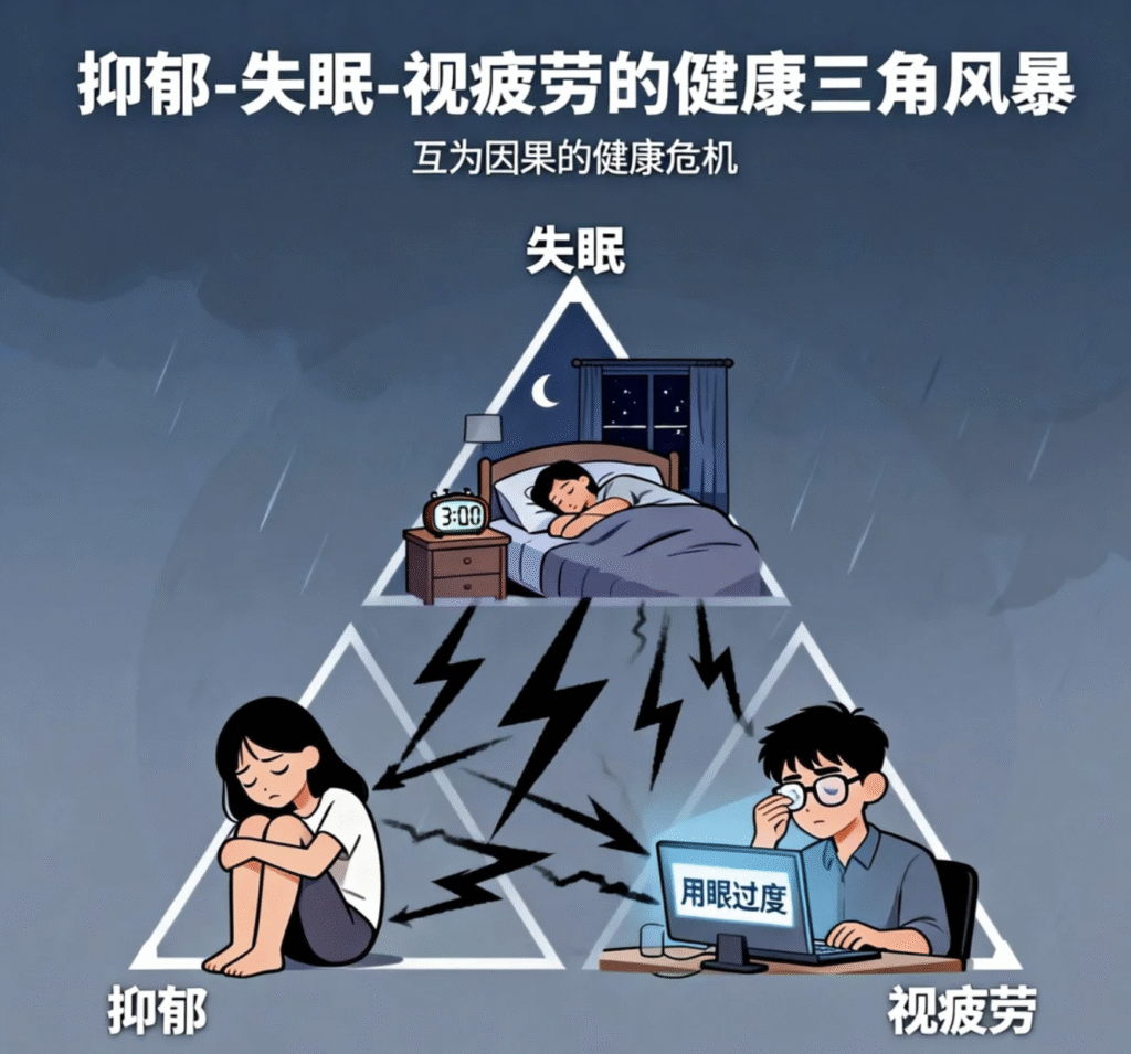 抑郁 失眠 视疲劳健康三角风暴 KellyOnTech